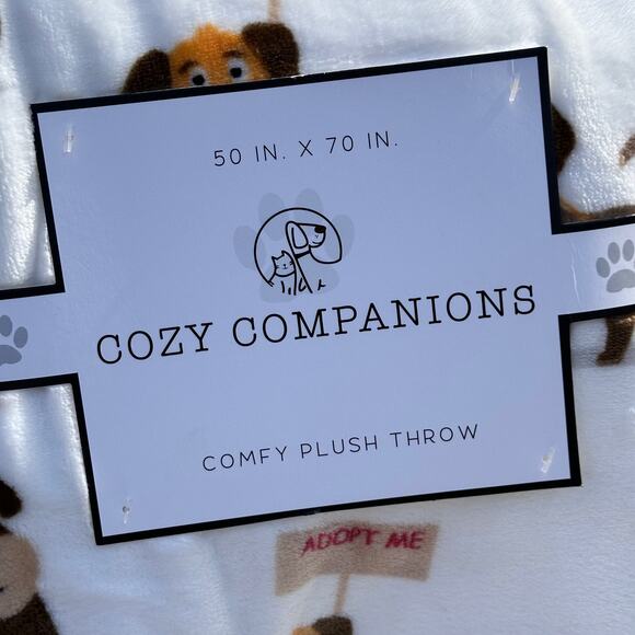Cozy Companions Adopt Dogs Plush Throw Blanket 50x70 White Oversized NWT - Picture 3 of 9